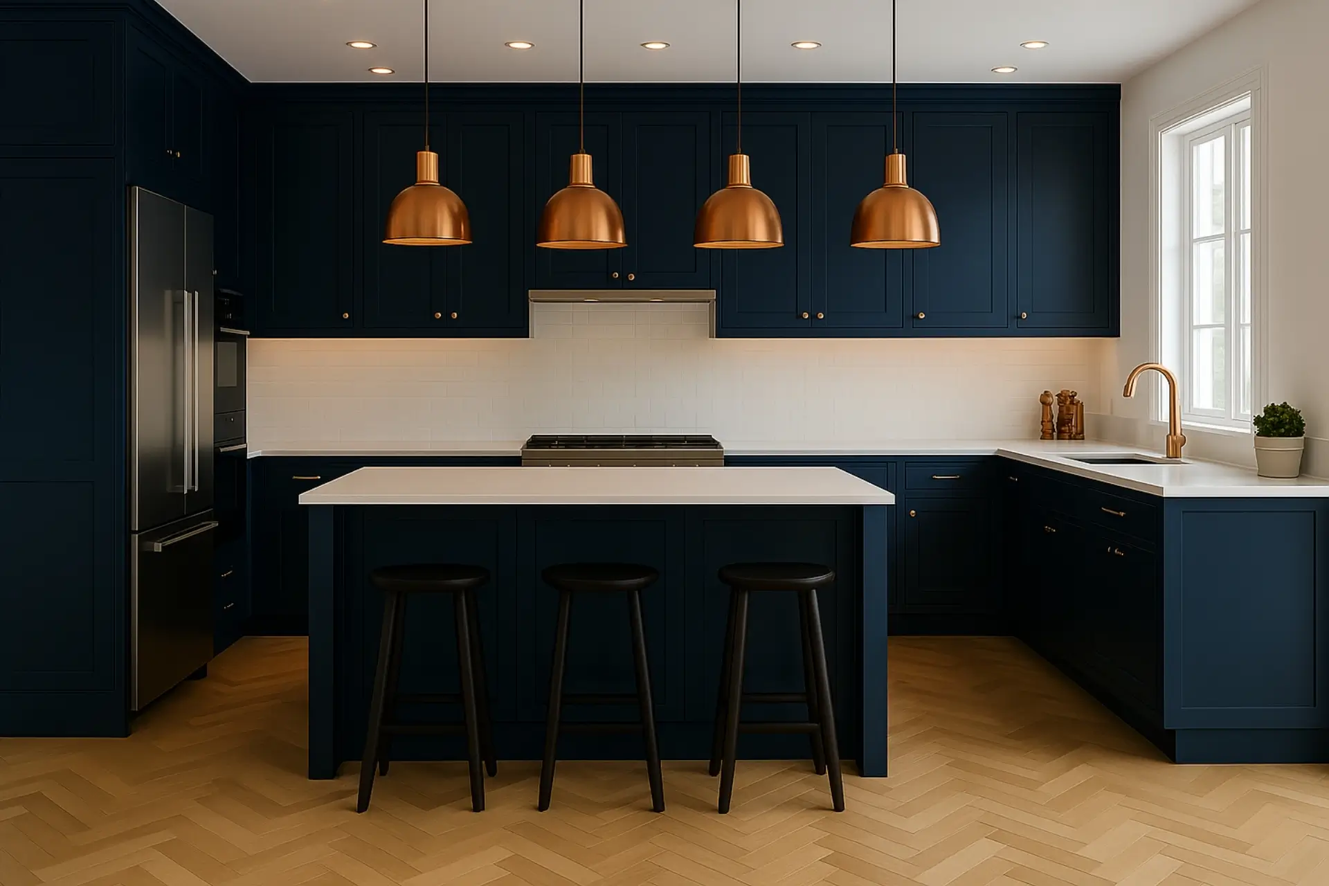 מטבחים בהתאמה אישית - כחול כהה עם אי גדול