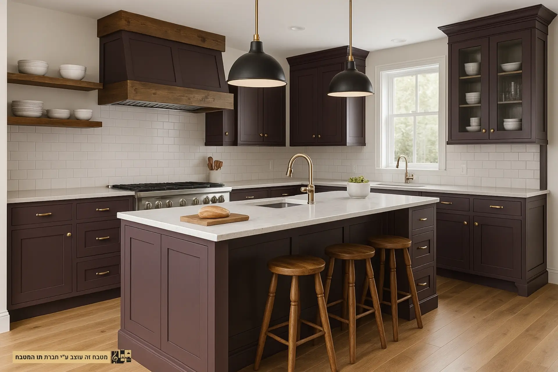 מטבח כפרי בגוון חום-סגול