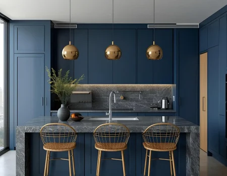 מטבח פנטהאוז כחול וזהב
